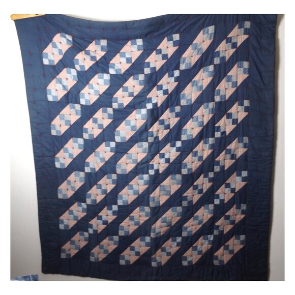 1800s Antique Quilt Link Chain Red White Blue 79"x70" Rare - Picture 7 of 8